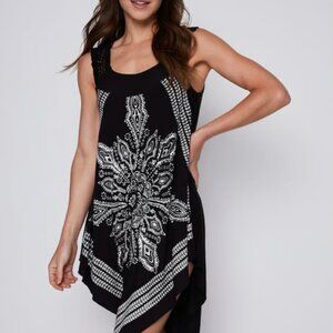 Asymmetrical dress with tattoo print